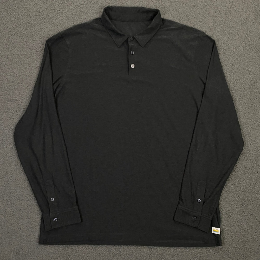 Vuori Strato Tech Polo Shirt Mens Large Heather Black Long Sleeve Stretch V1006